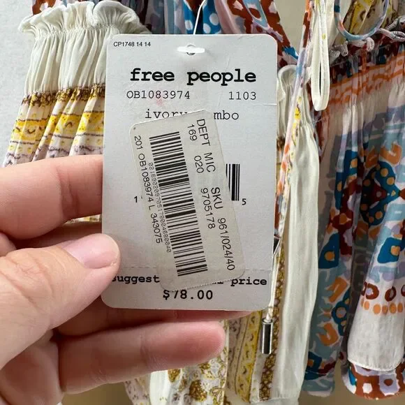 Free People Bellini Patchwork Halter Top Size L Spaghetti Straps Deep V-Neck - Picture 9 of 11